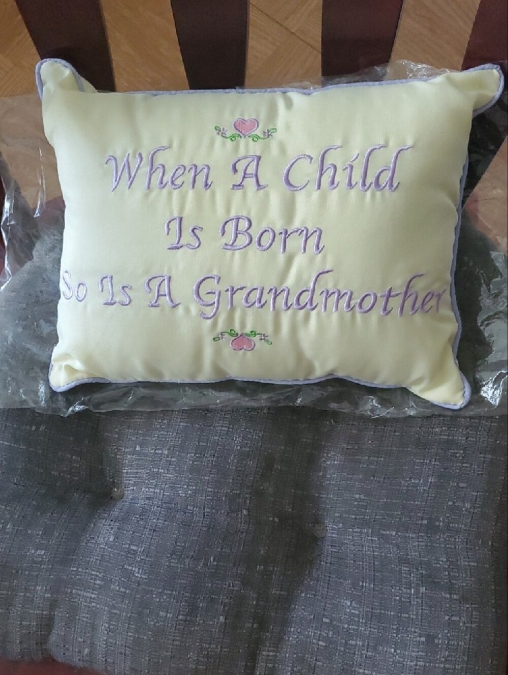 Pillow -When A Child Is Born So Is A Grandmother Decorative  - Light Yellow